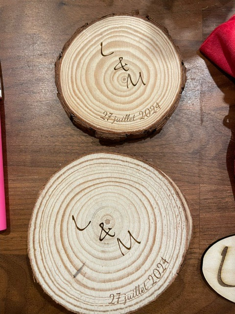 Dessous de verre rondin personnalisé - Dos des premiers tests