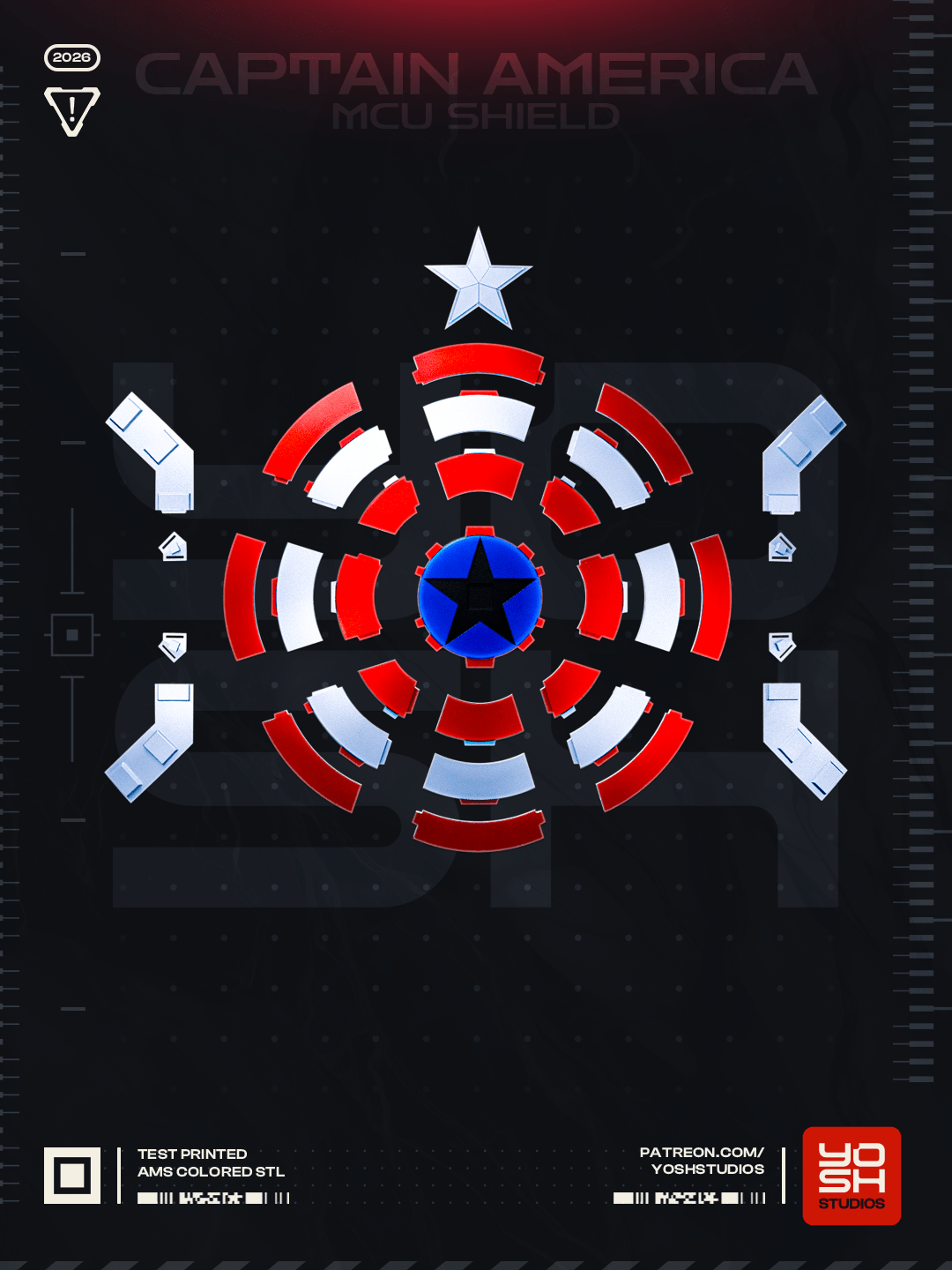 Bouclier inspiré de Captain America - Fan-Art - Imprimé en 3D - Le Front Fuyant
