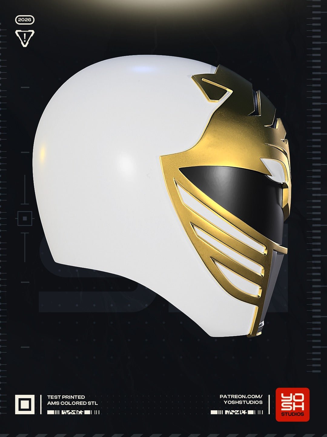 Casque Cosplay Fan-Art - Power Ranger Blanc - Imprimé en 3D - Le Front Fuyant