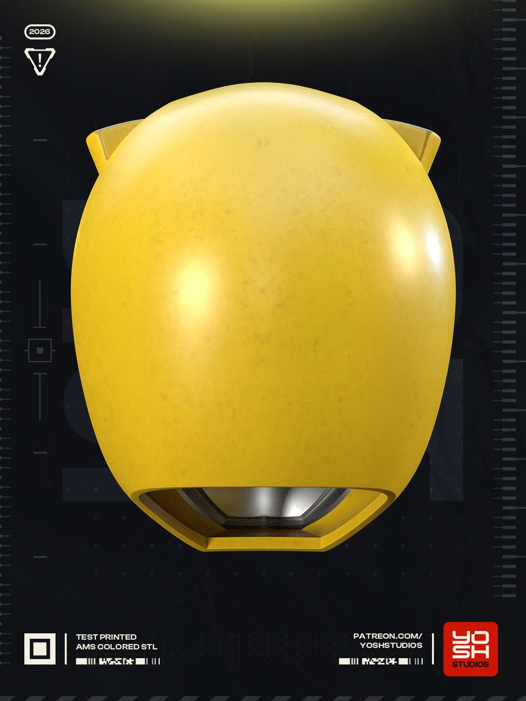 Casque Cosplay Fan-Art - Power Ranger Jaune - Imprimé en 3D - Le Front Fuyant