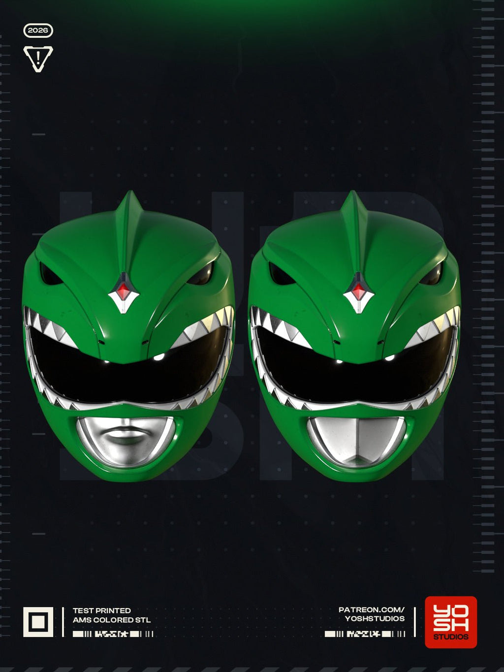 Casque Cosplay Fan-Art - Power Ranger Vert - Imprimé en 3D - Le Front Fuyant