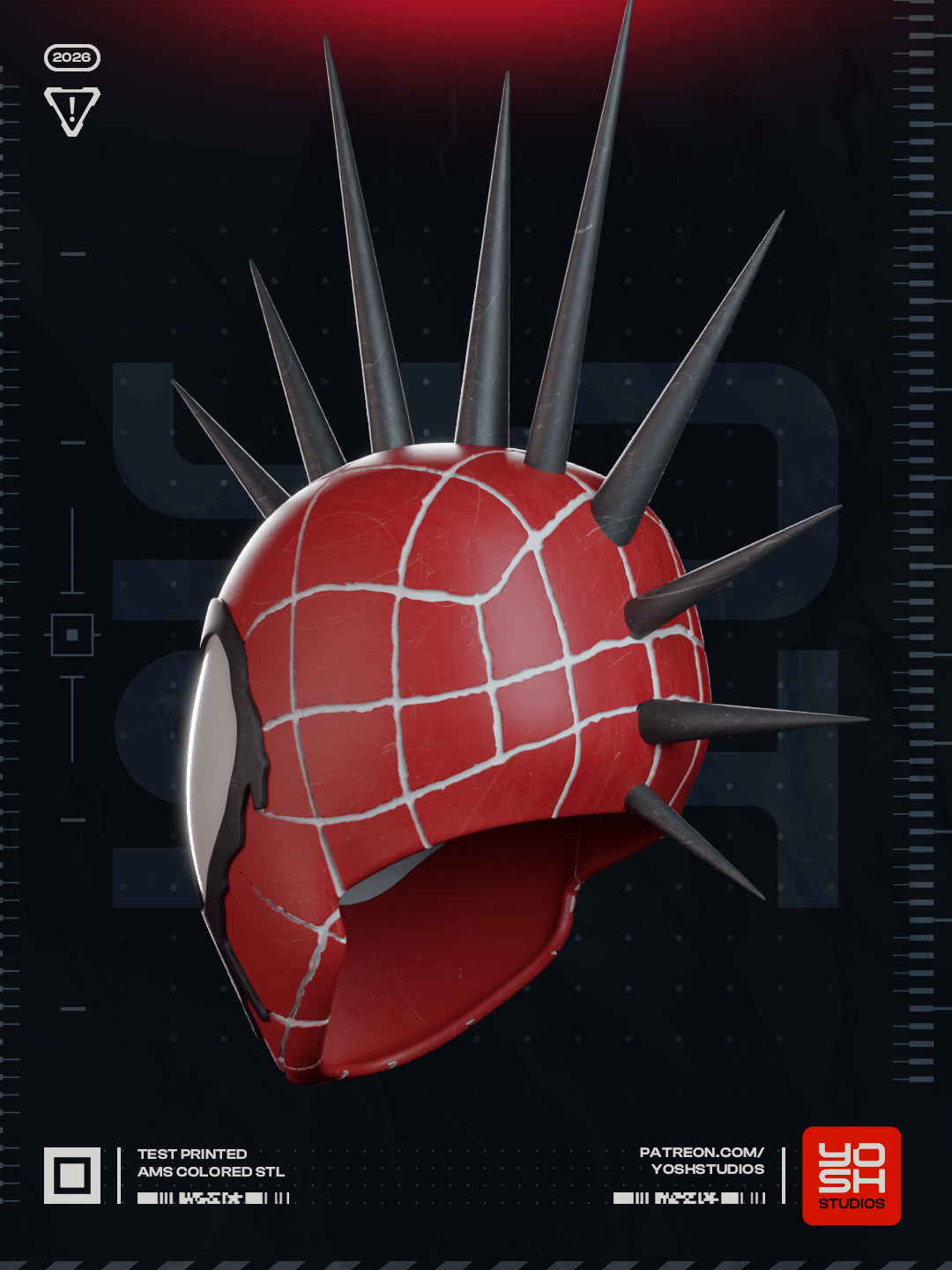 Casque Cosplay Fan-Art - Spider-Punk - Imprimé en 3D - Le Front Fuyant