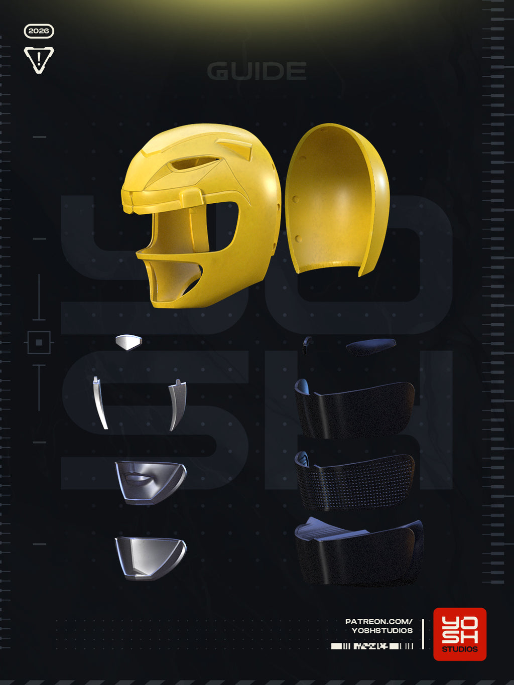 Casque Power Ranger Jaune - Imprimé en 3D - Cosplay - Déguisement